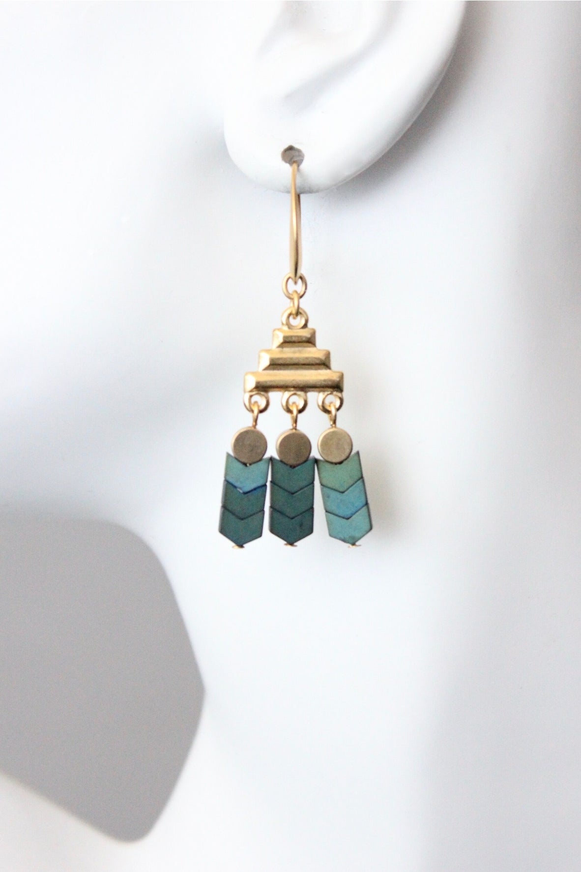 Geometric Green Hematite Earrings