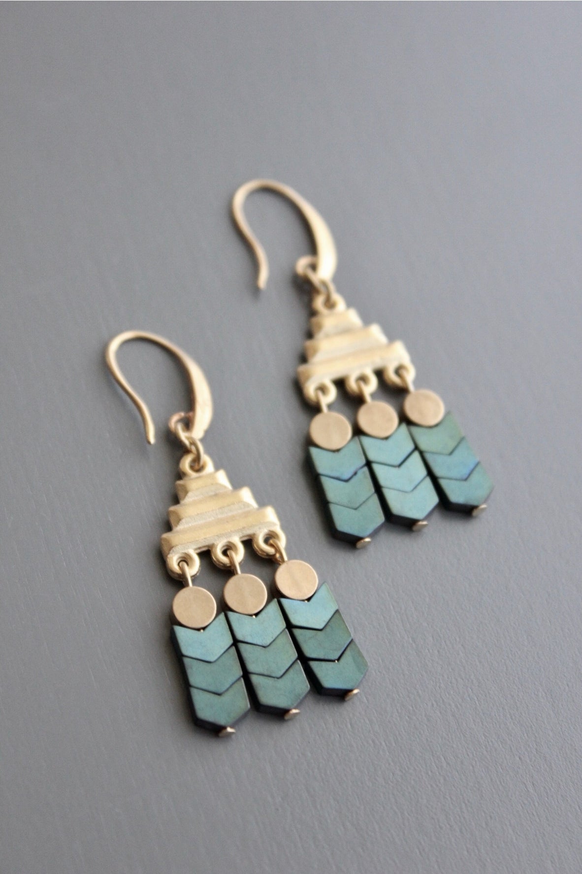 Geometric Green Hematite Earrings