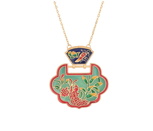 Enamel Floral Lock Charm Necklace