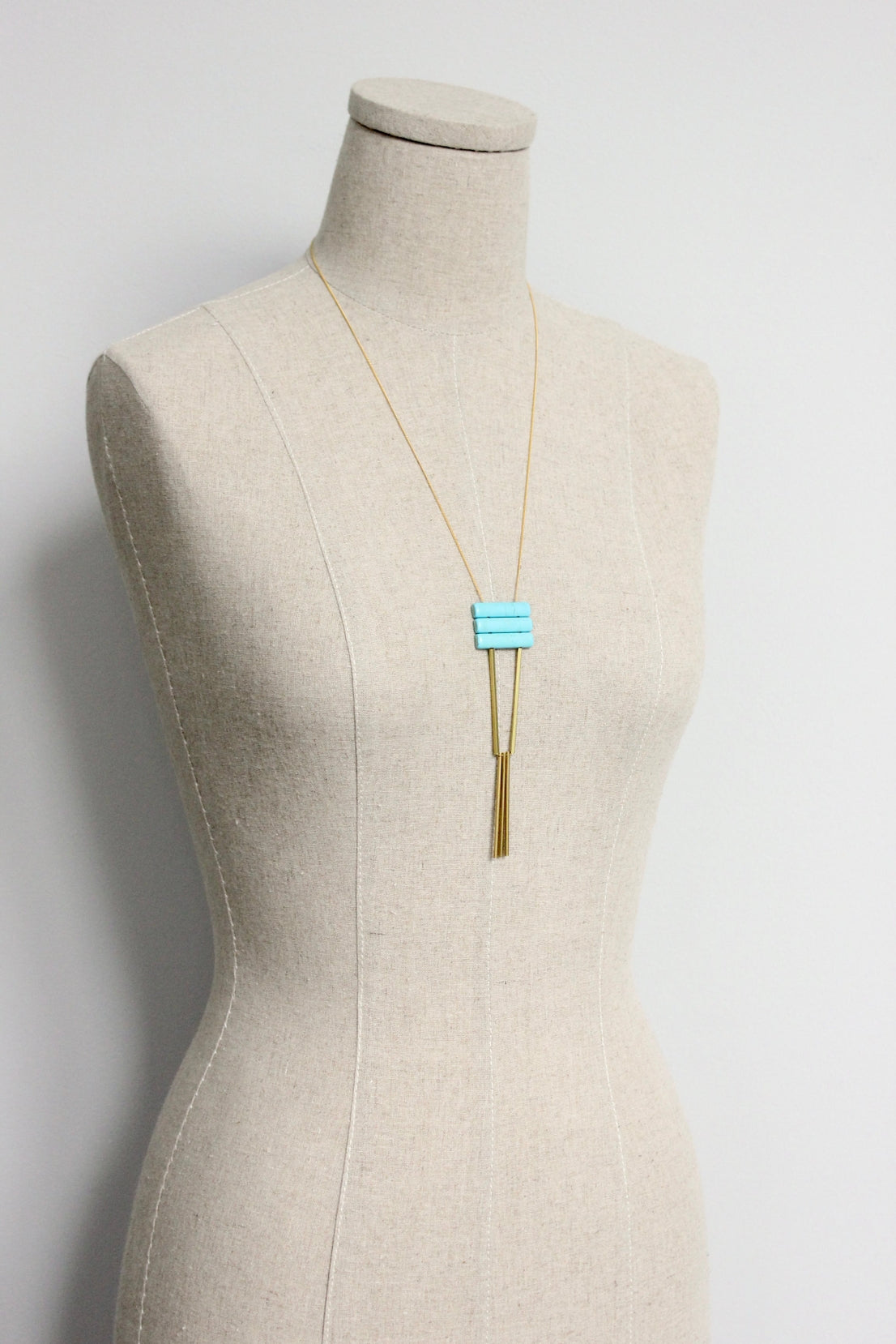 Turquoise Magnesite and Brass Geometric Chain Necklace