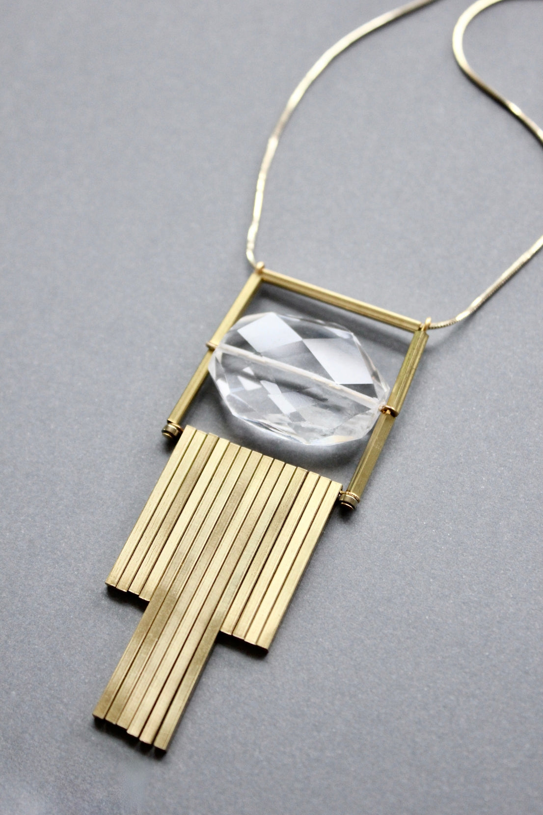 Quartz and Brass Bar Necklace