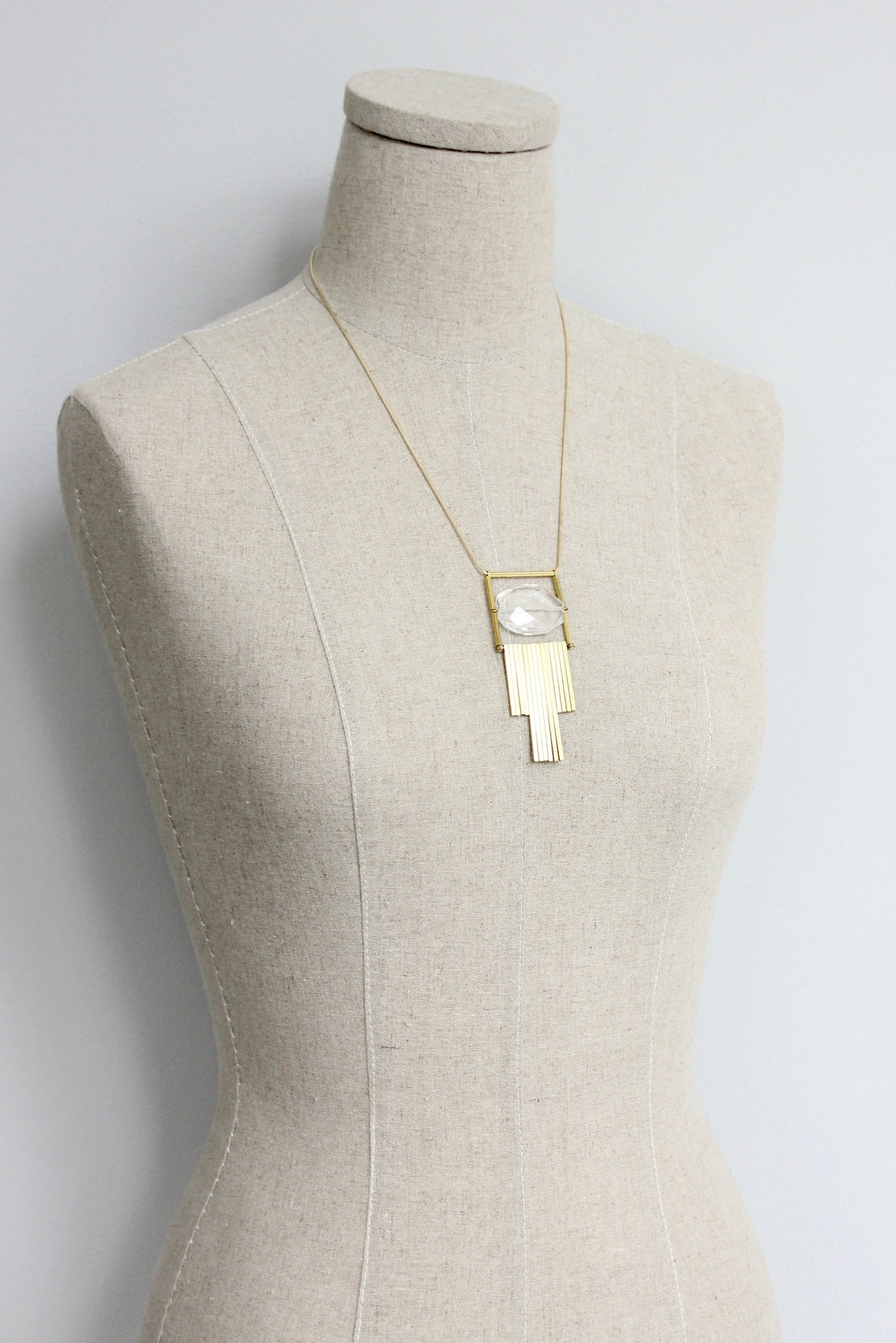 Quartz and Brass Bar Necklace