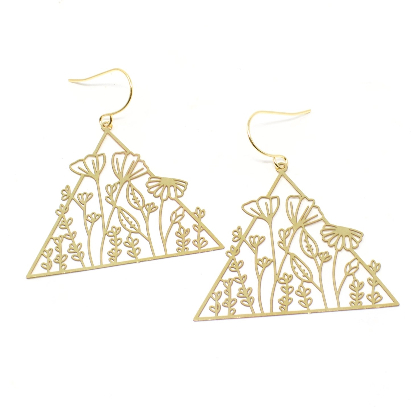 Brass Floral Triangle Earrings