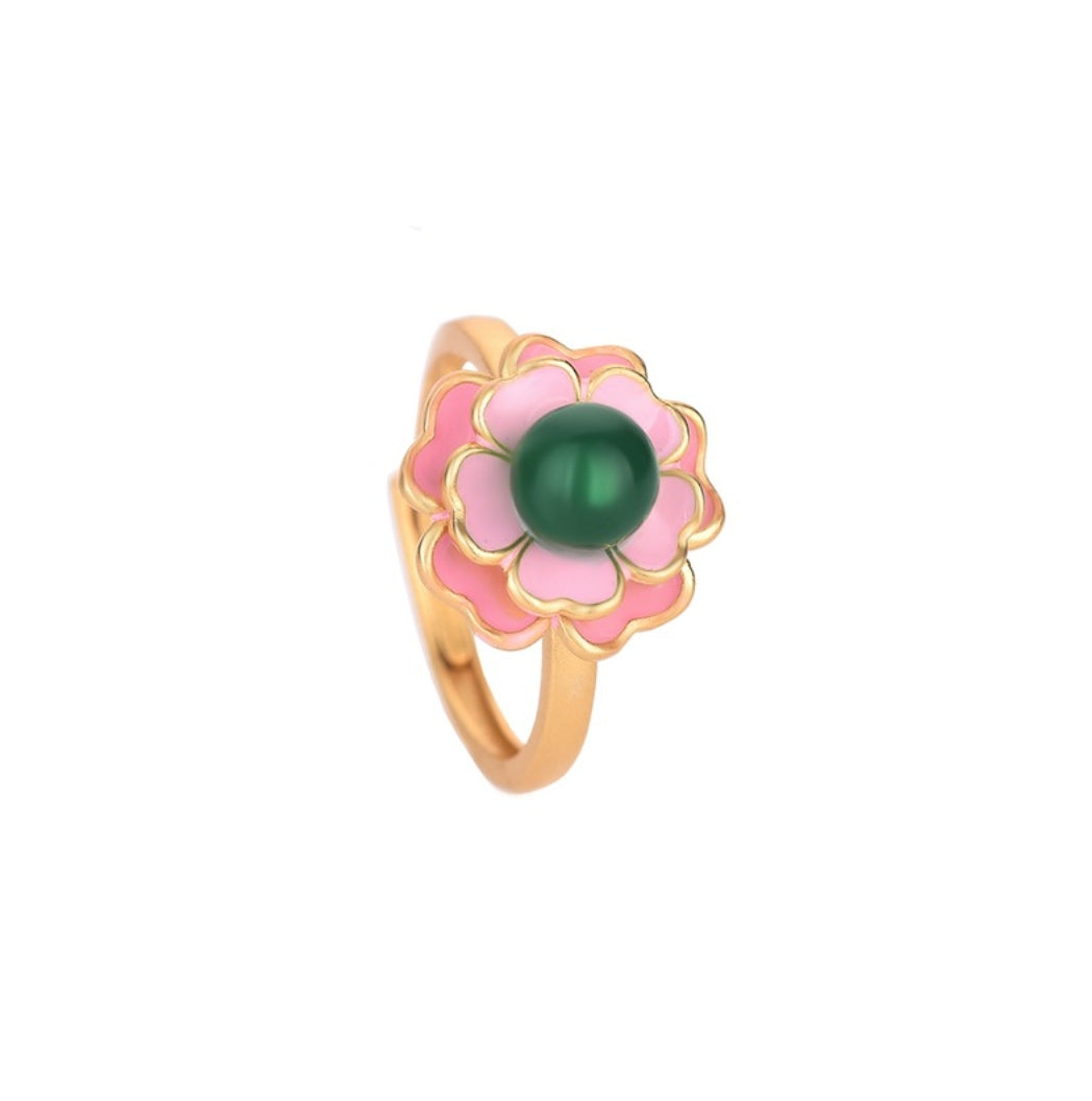 Pink Enamel Flower Open Ring