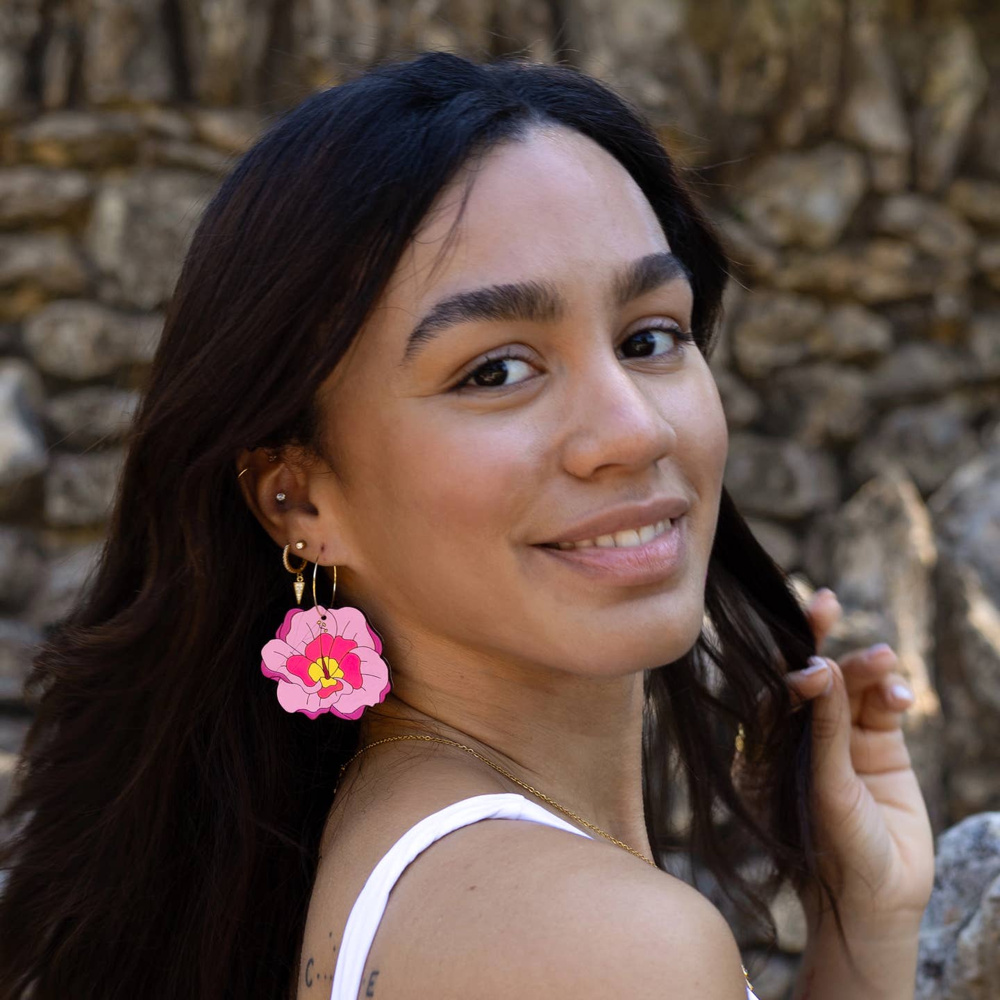 Hibiscus Flower Hoop Earrings