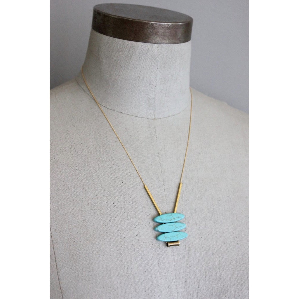 Geometric Turquoise Ellipse Pendant Necklace