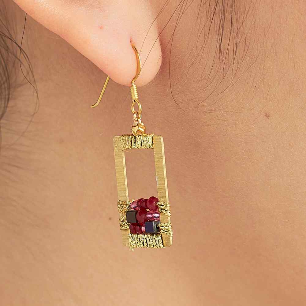 Rose Boho-Chic Fair Trade Brass Earrings with Crystal