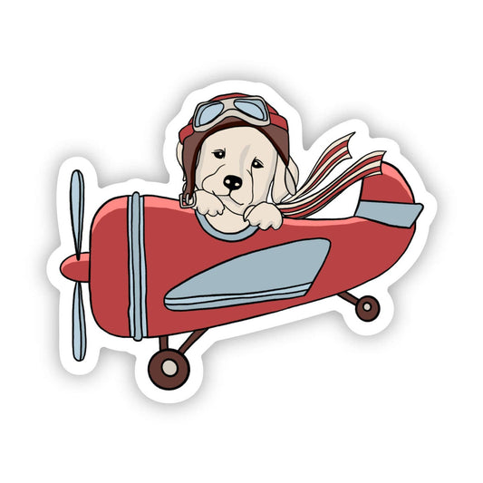 Puppy Flying Red Airplane Sticker