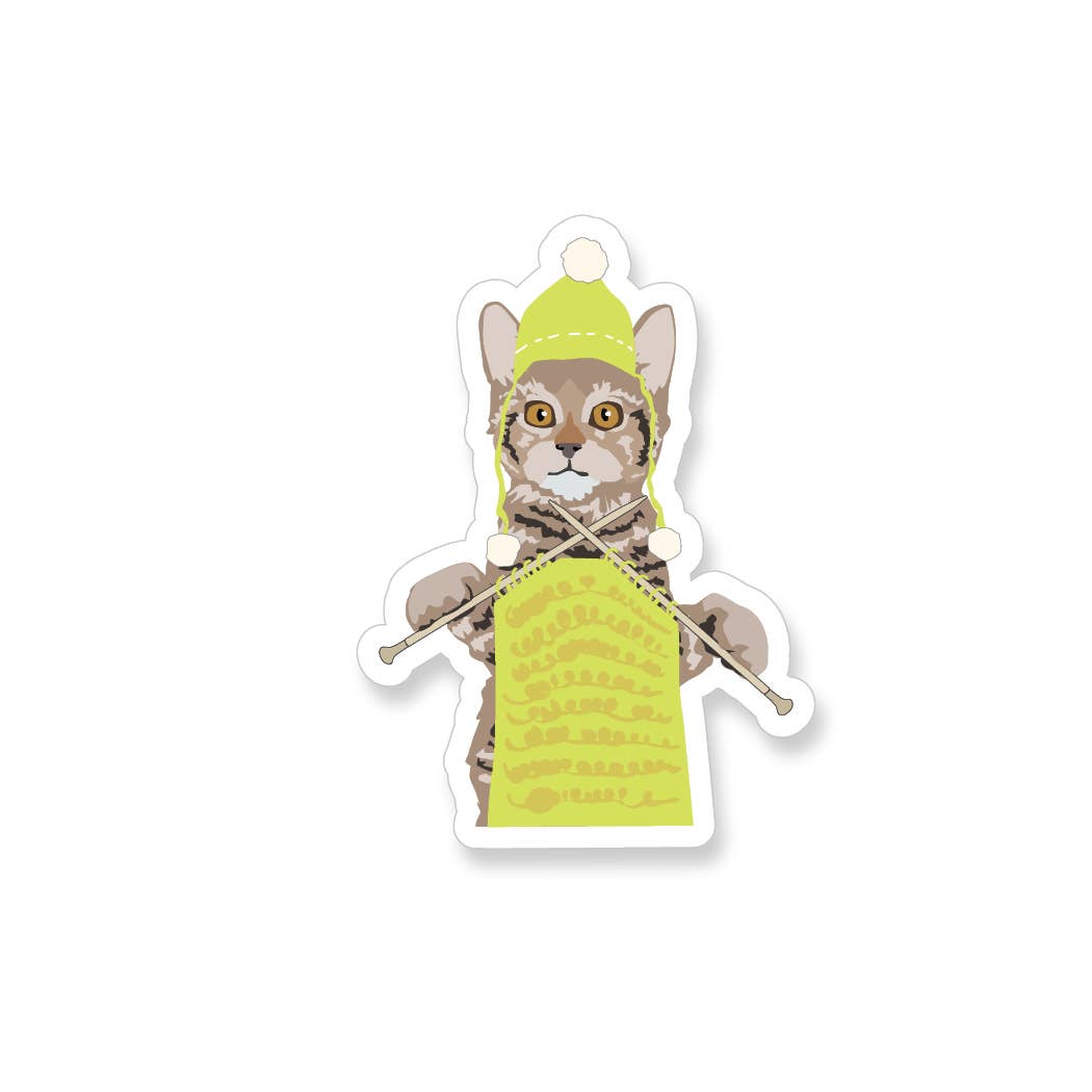 Knitting Cat Vinyl Sticker