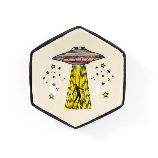 UFO Alien Abduction Hexagon Shaped Ceramic Ring Dish