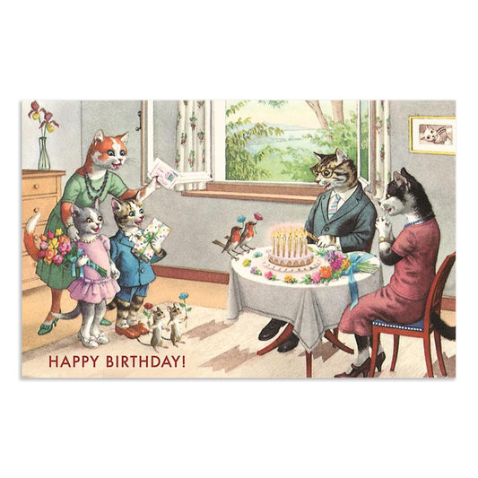 Cats with Birthday Cake Vintage Image Birthday Card