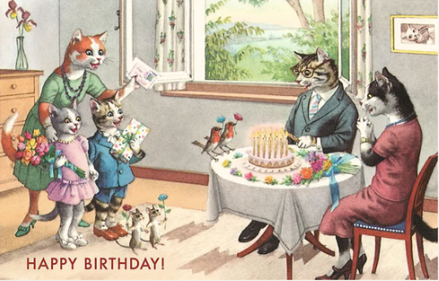 Cats with Birthday Cake Vintage Image Birthday Card