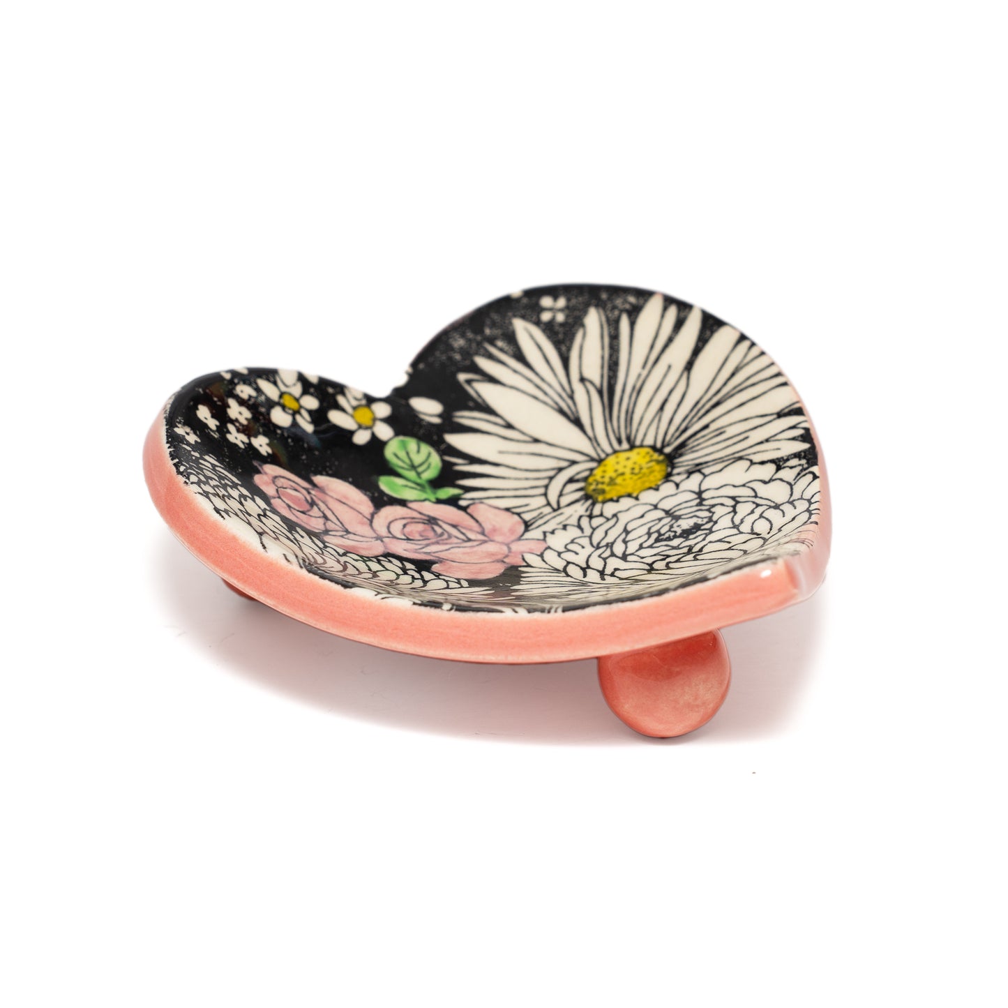 Floral Pattern Heart Ring Dish