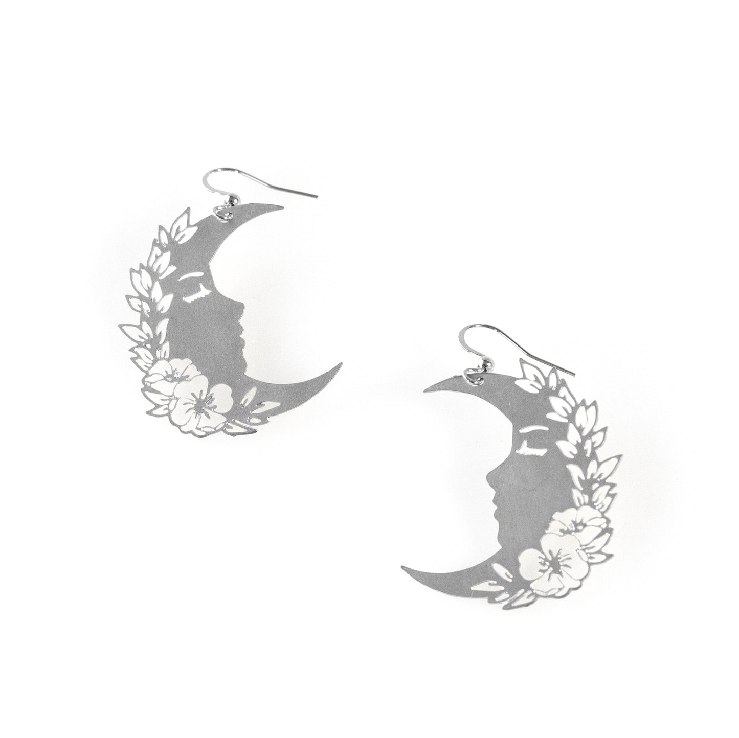 Floral Crescent Moon  With Face Earrings