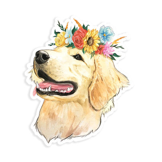 Flower Crown Golden Retriever Sticker