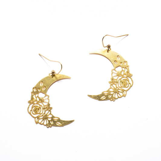 Floral Crescent Moon Earrings