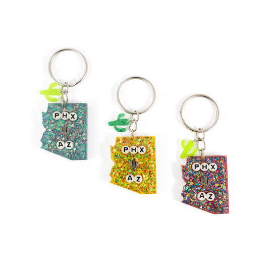 Glitter AZ State Keychain with PHX AZ Details