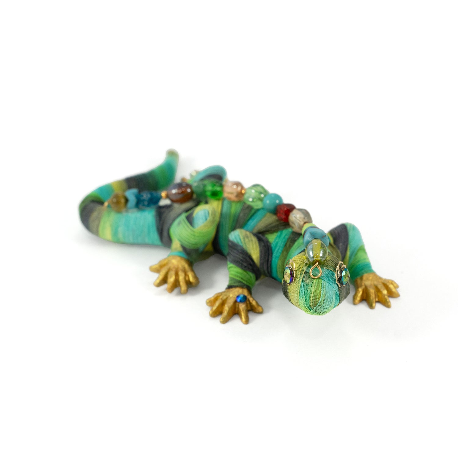 Green and Gold Ribbon Yarn-wrapped Lizard Sculpture with Gems – MADE ...