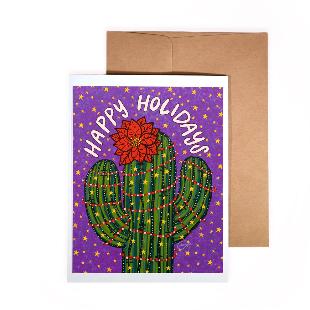 Happy Holidays Poinsettia Saguaro Card