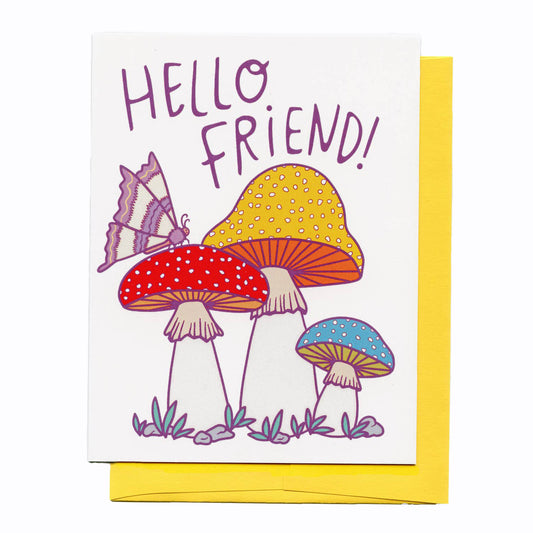 Hello Friend Butterfly and Mushroom Greeting Card