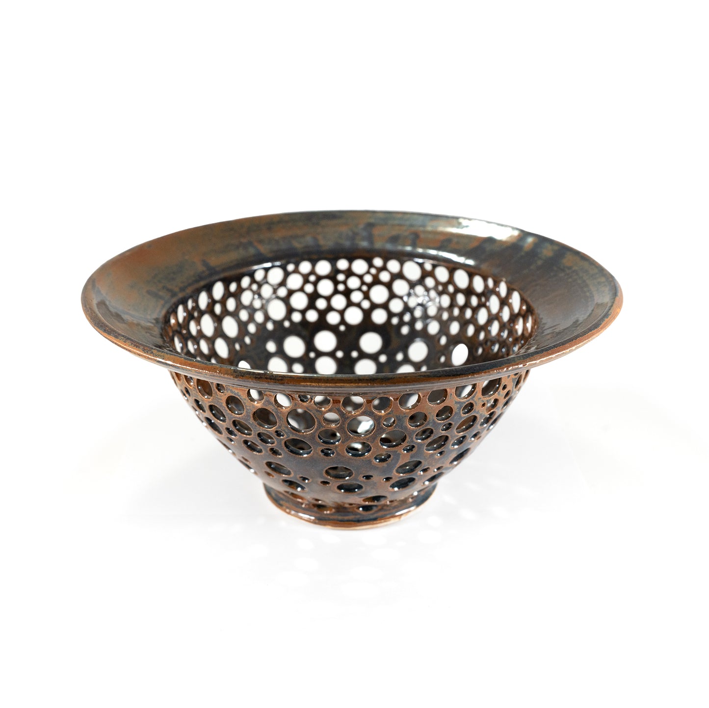 Large Brown Ceramic Colander