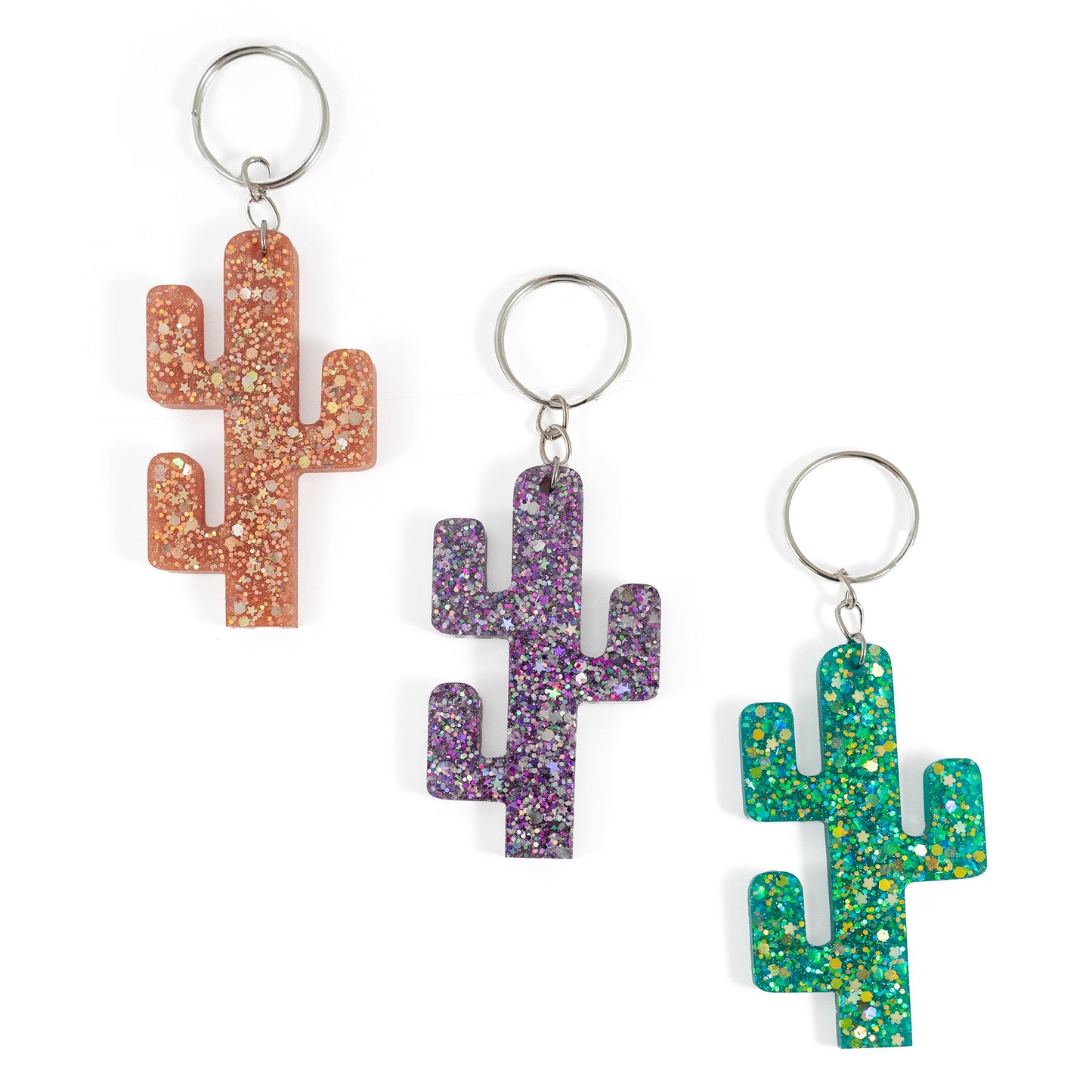 Large Glitter 3 Arm Saguaro Keychain