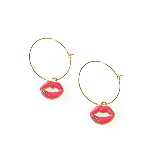 Enamel Lips Hoops Hoop Earrings