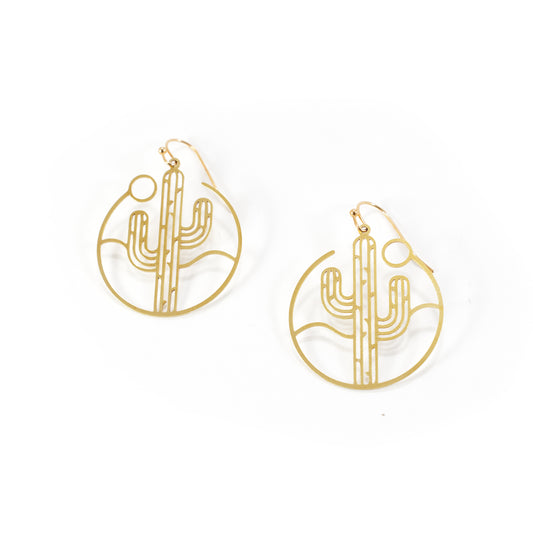 Metallic Saguaro Sun Dangling Earrings