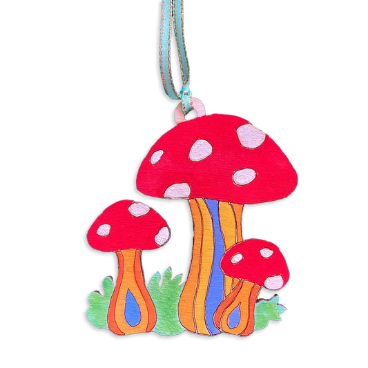 Red Mushroom Hand Painted Wood Ornament