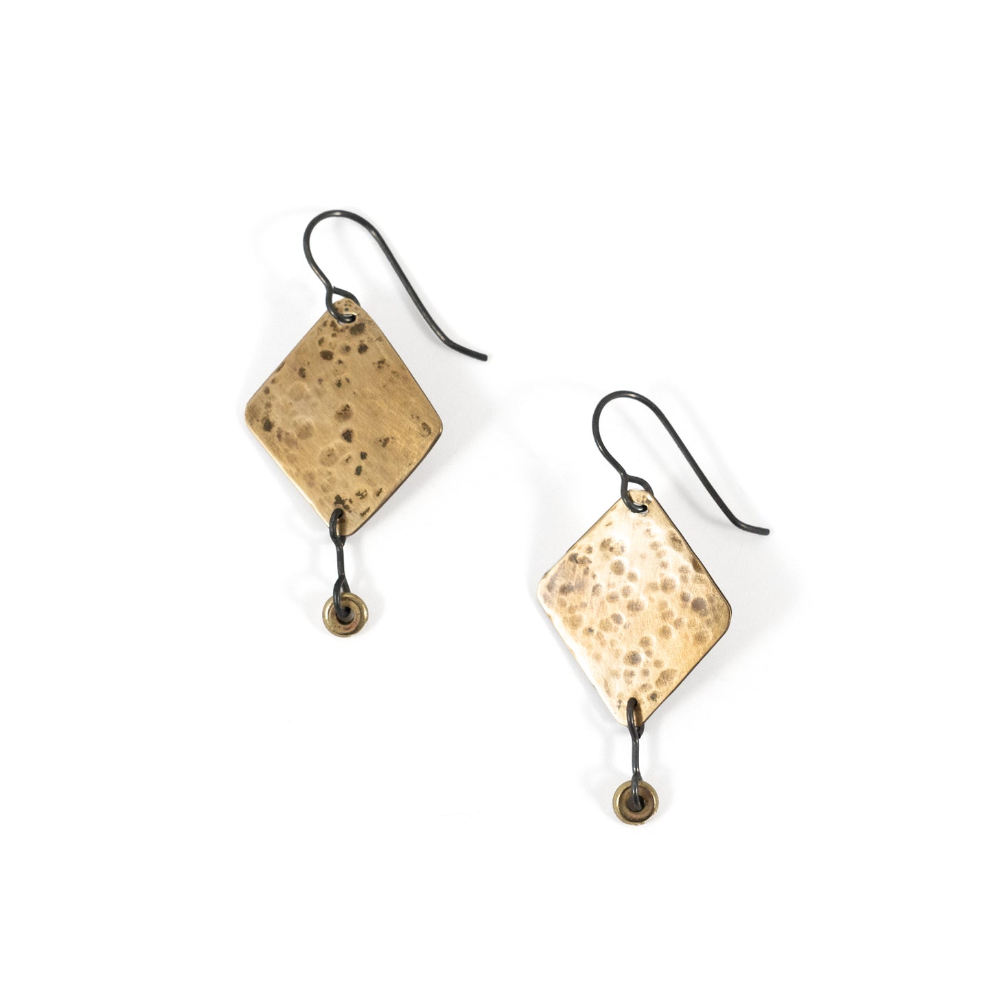 Oxidized Hammered Brass Diamond Shaped Dangling Earrings