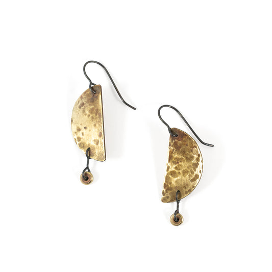 Oxidized Hammered Brass Half Moon Dangling Earrings