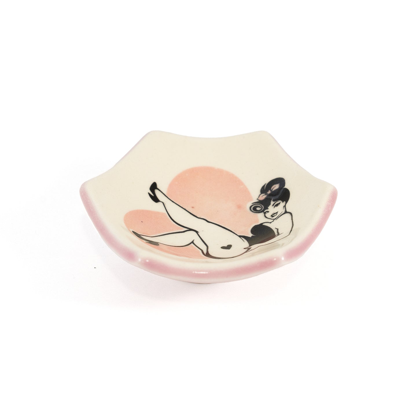 Pink Pin Up Girl Hexagon Shaped Ceramic Ring Dish