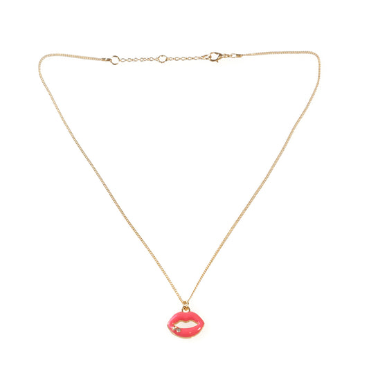 Enamel Red or Pink Lips Handmade Necklace