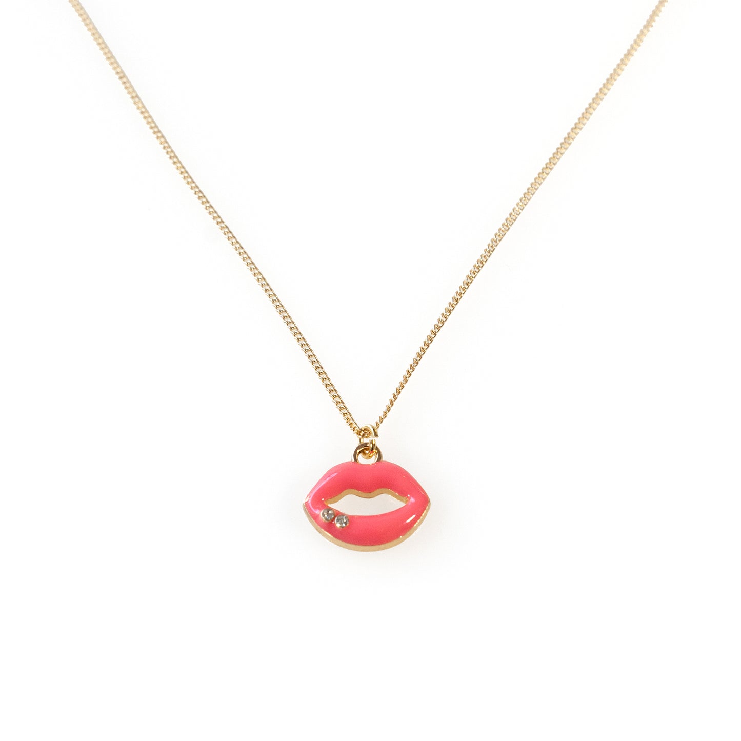 Enamel Red or Pink Lips Handmade Necklace