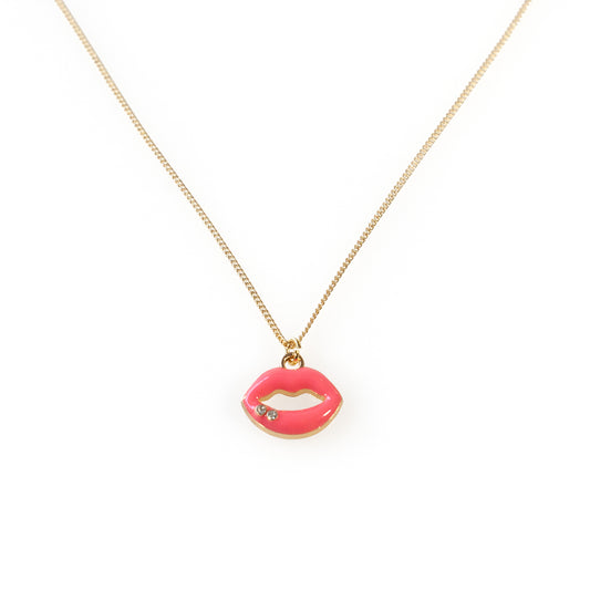 Enamel Red or Pink Lips Handmade Necklace