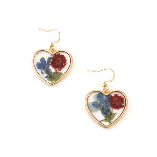 Dried Flower Dangling Earrings (Hearts and Moons)