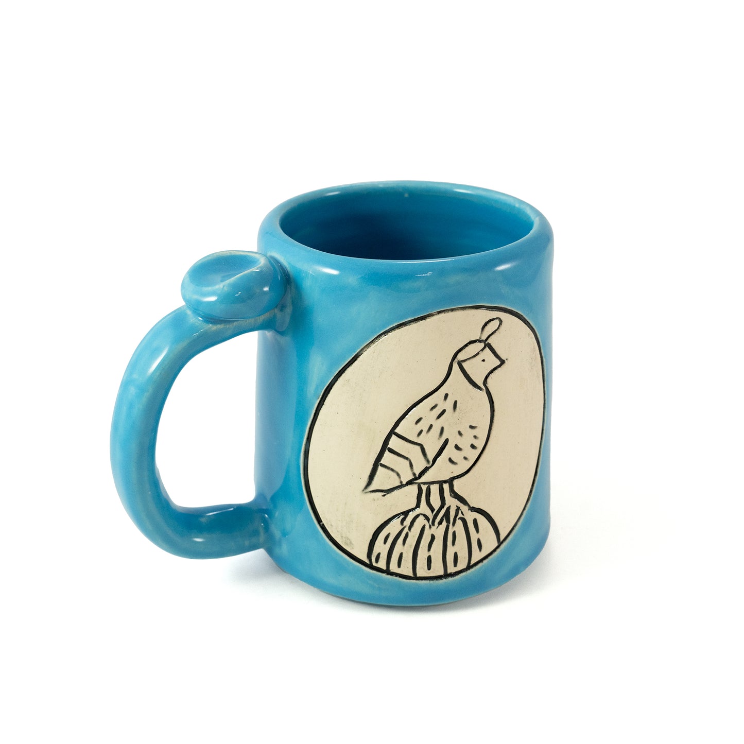 Quail on a Cactus Hand Carved Ceramic Mug