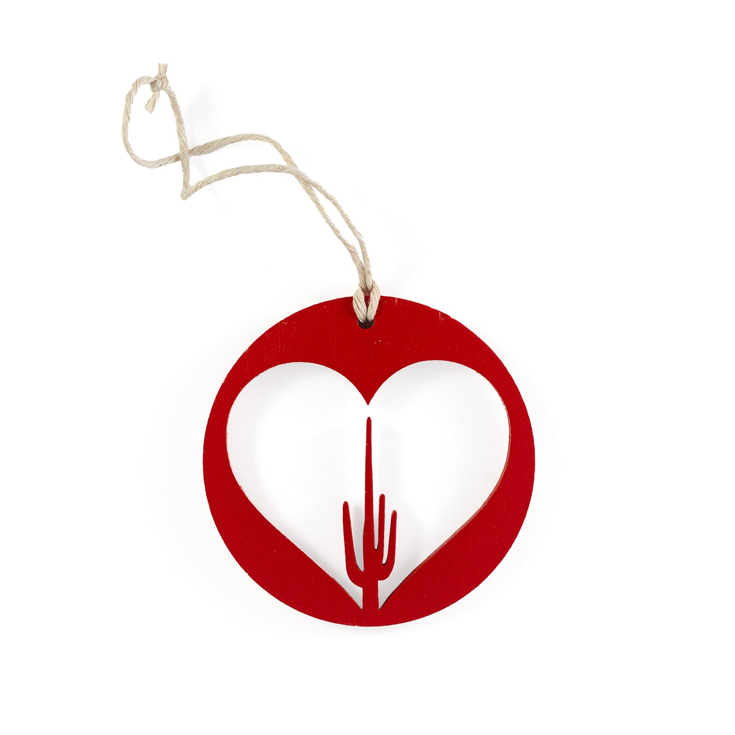 Wooden Saguaro in a Heart Hanging Tag