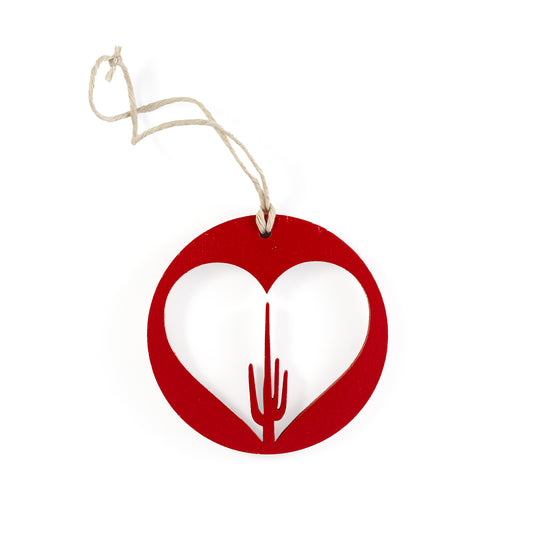 Wooden Saguaro in a Heart Hanging Tag