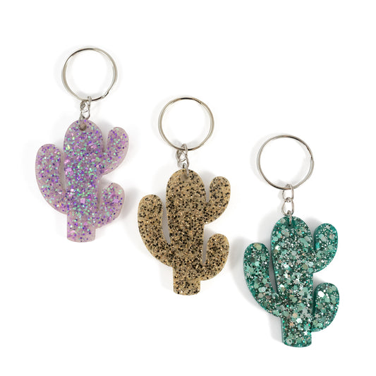 Small Glitter Round Saguaro Keychain