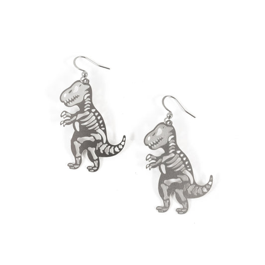 T Rex Dinosaur Metallic Laser Cut Earrings