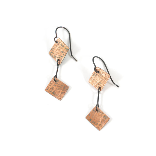 Textured Copper Double Diamond Dangle Earrings