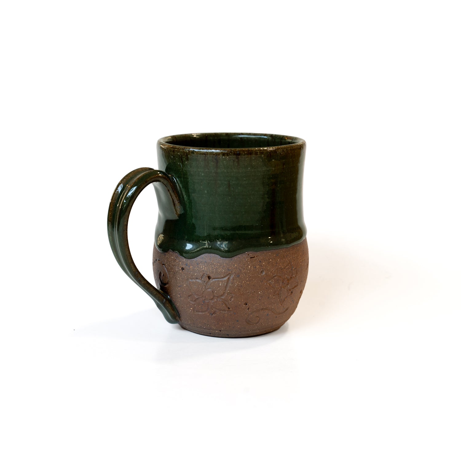 Handmade Pottery Mug in Colorful Greens Hand Carved One of a Kind!