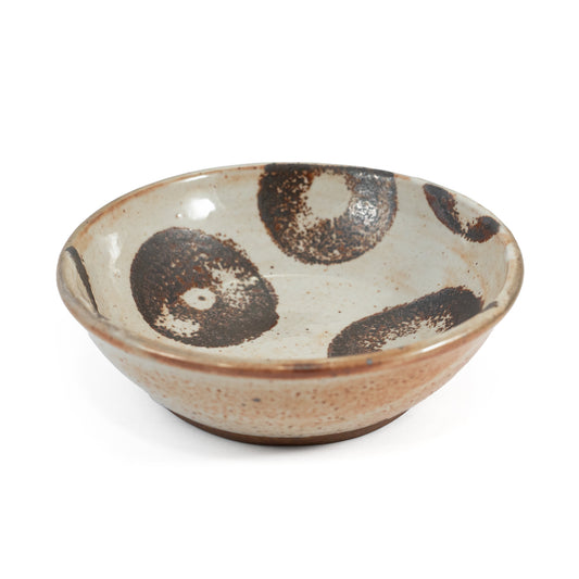 Warm White with Brown Circles Shallow Bowl