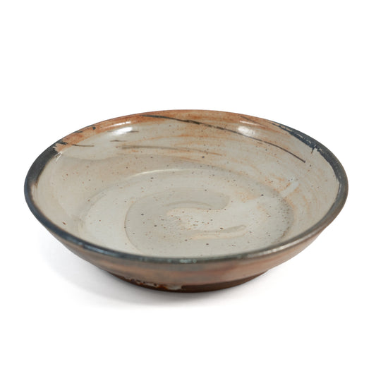 White with Gray, Black, and Orange Accents Shallow Bowl