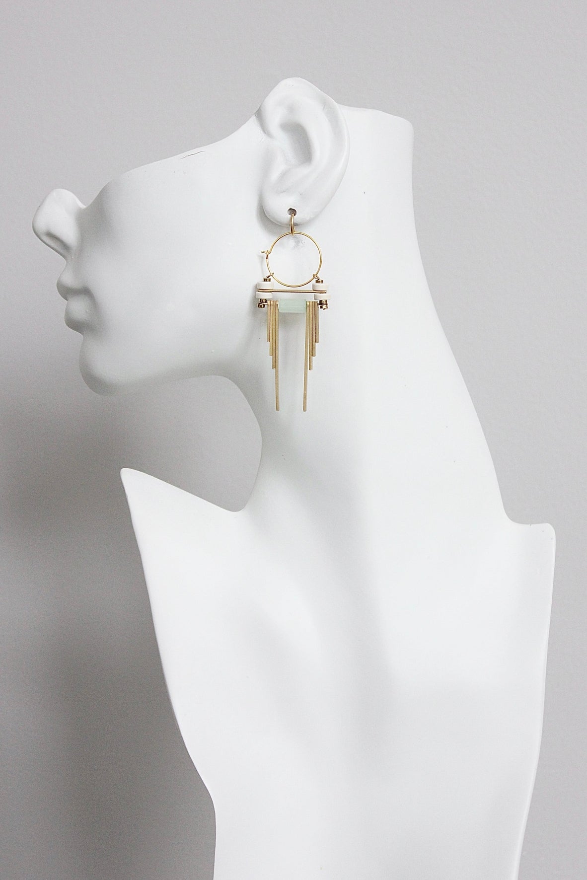 White and Mint Green Hoop Earrings