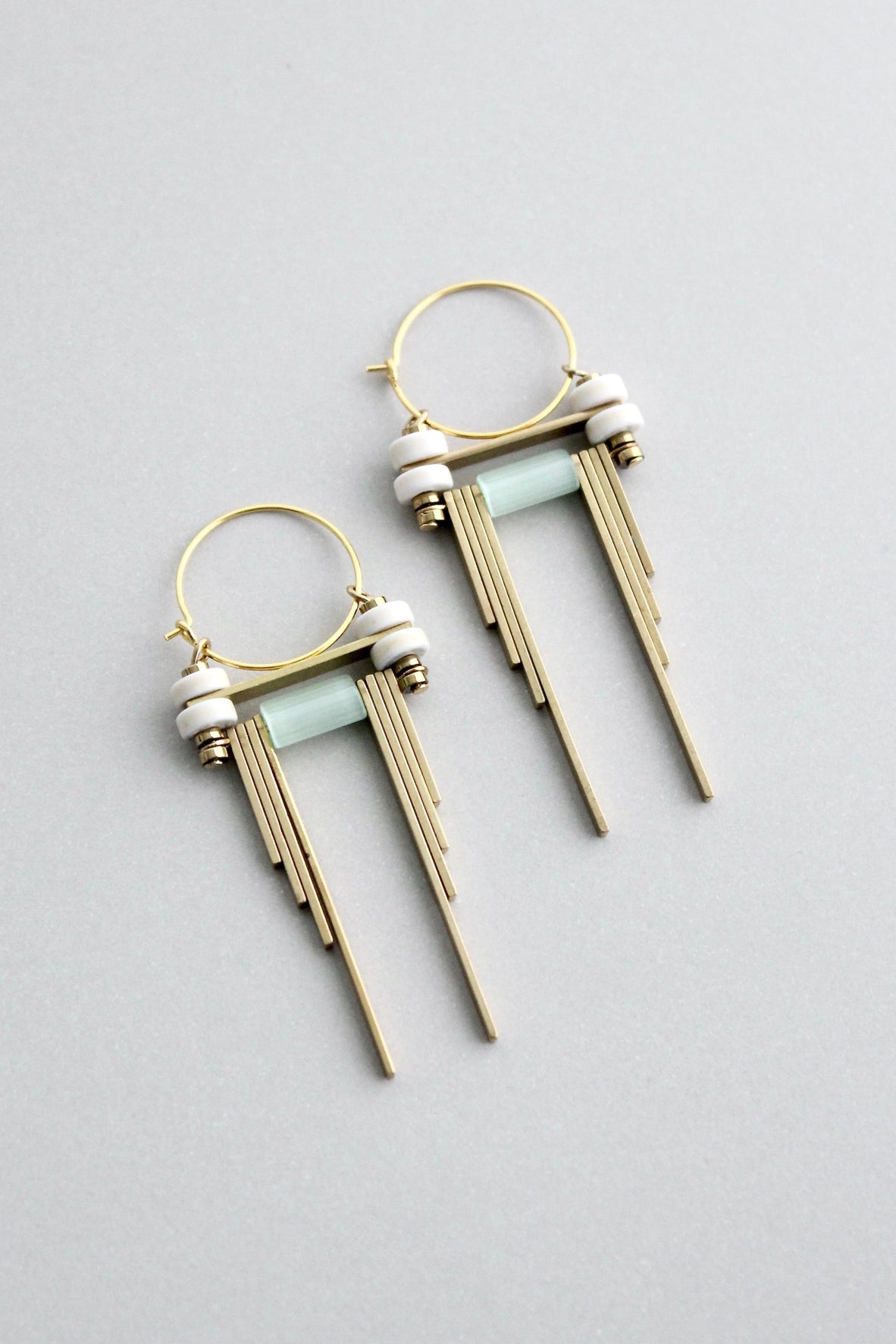 White and Mint Green Hoop Earrings