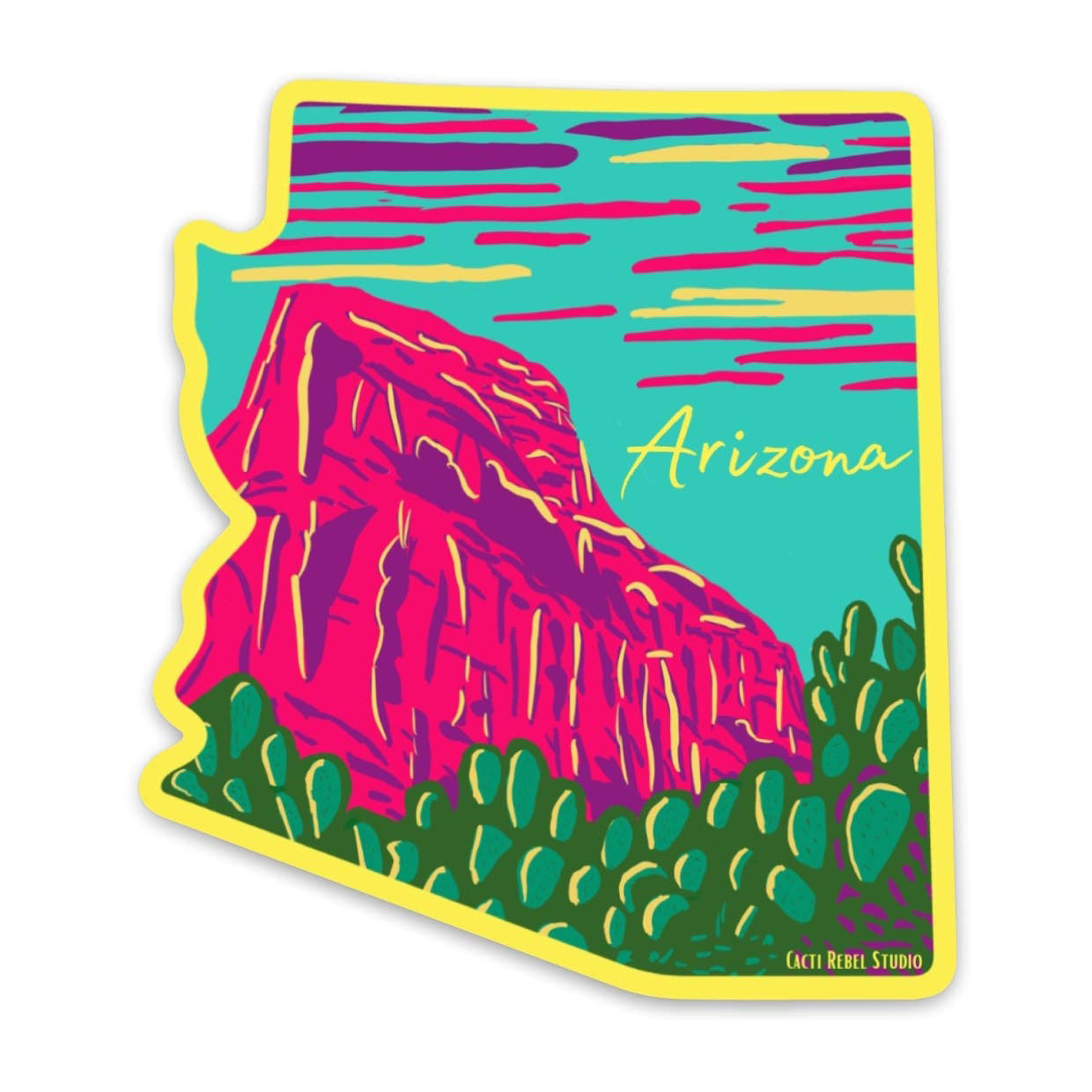 Arizona Pink Rocks & Prickly Pear Whimsical Sticker