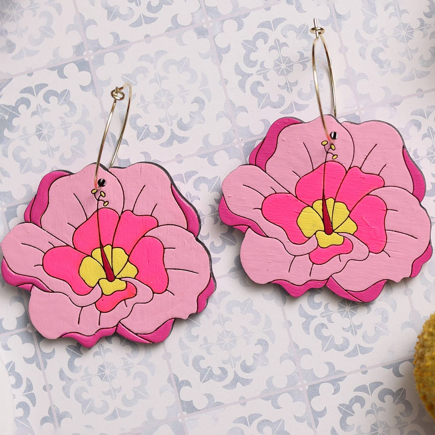 Hibiscus Flower Hoop Earrings