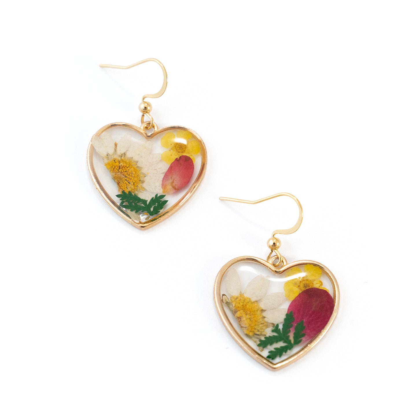 Dried Flower Dangling Earrings (Hearts and Moons)